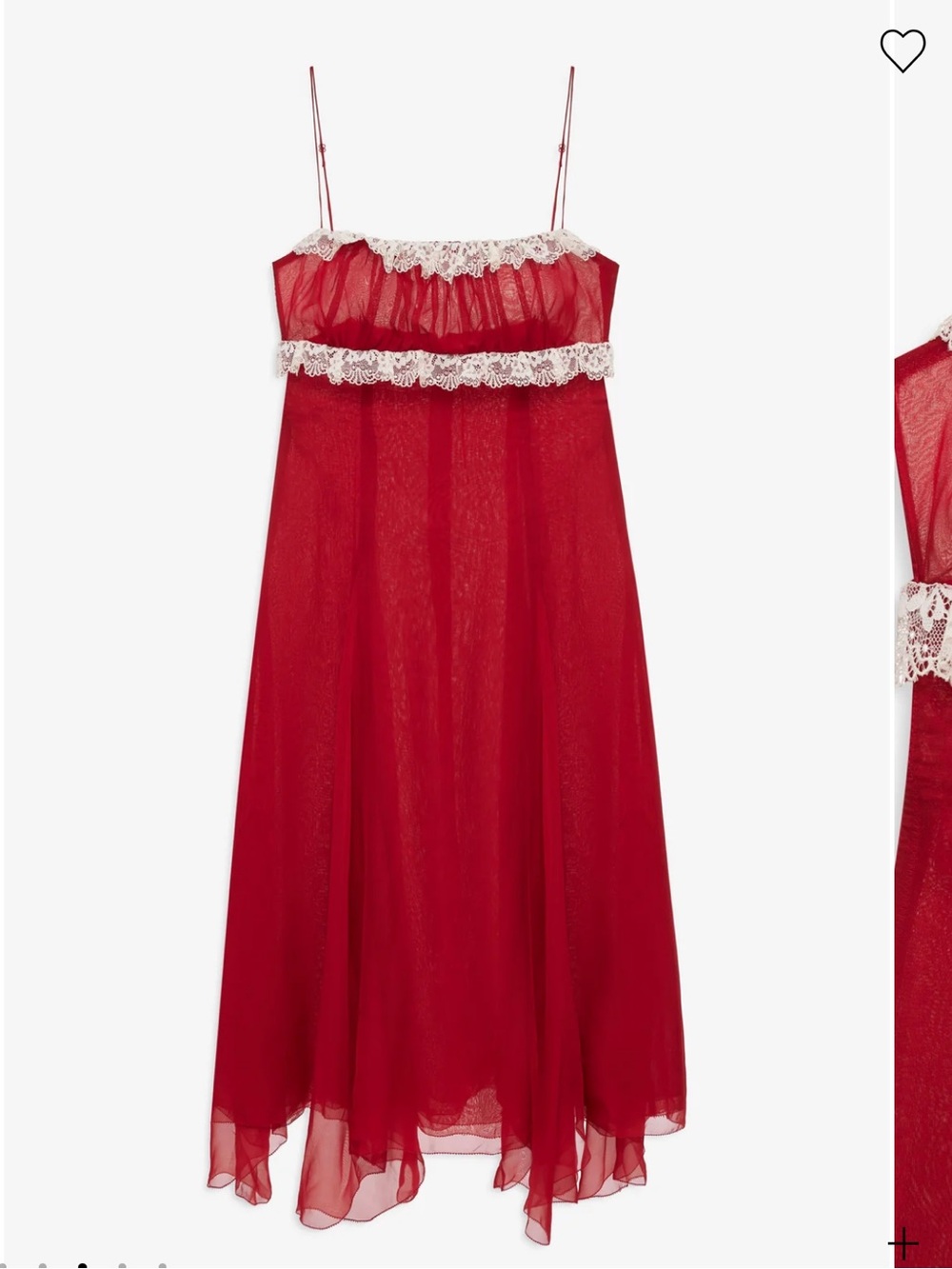 For Love And Lemons Charlotte Midi Red Dress with Cream Lace Trim - Picture 5 of 10